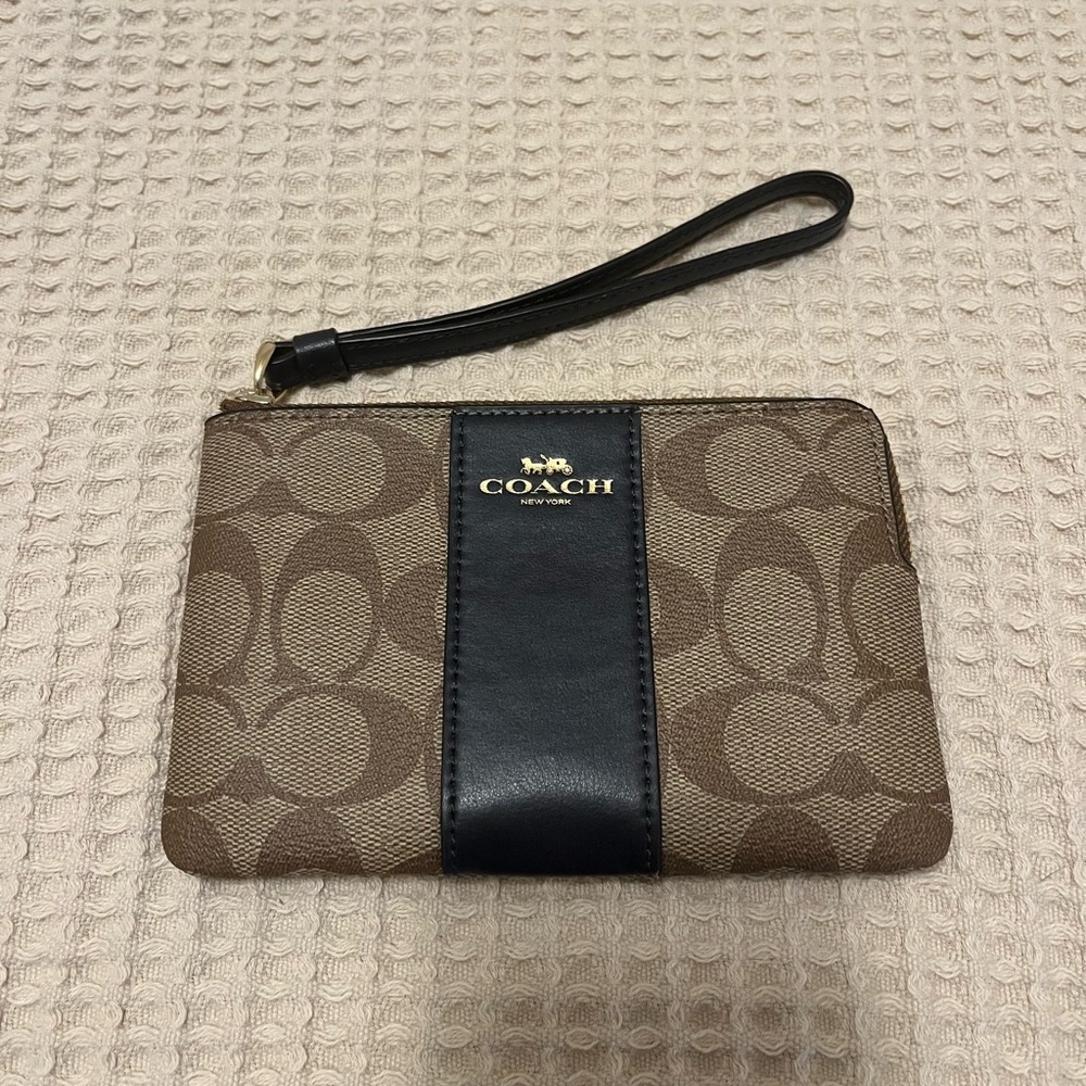 Coach Signature Brown and Navy Wristlet
